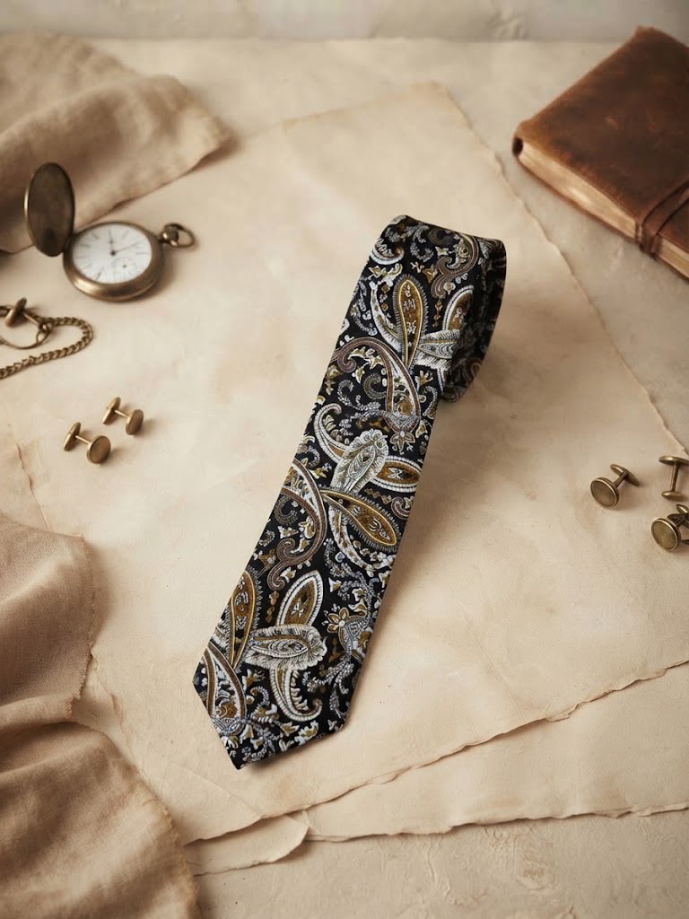 Corbata paisley con fondo negro