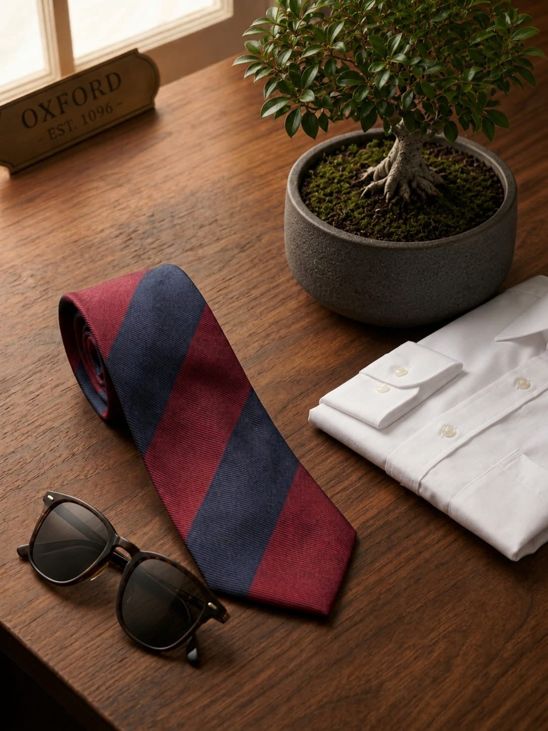 Corbata de rayas marino y burdeos