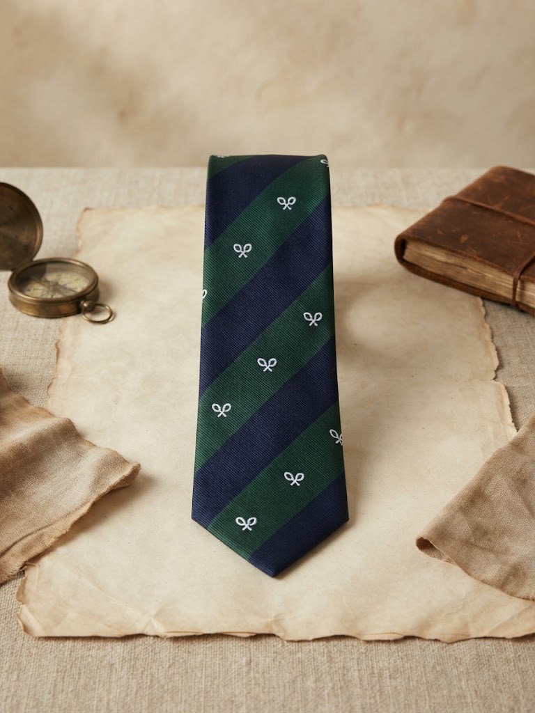 Corbata raquetas marino y verde con logo blanco
