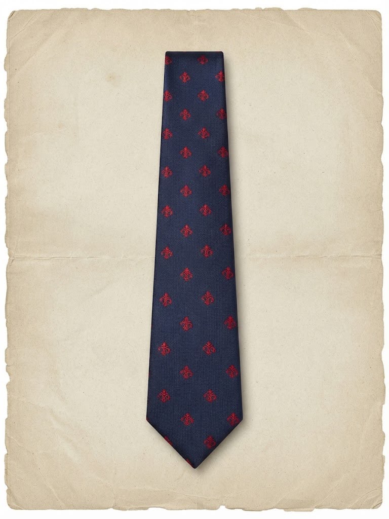Corbata estampada marino con escudo burdeos