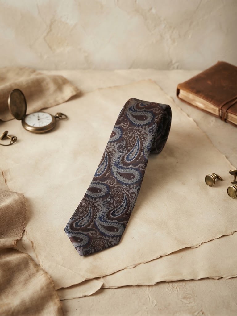 Corbata paisley con fondo chocolate