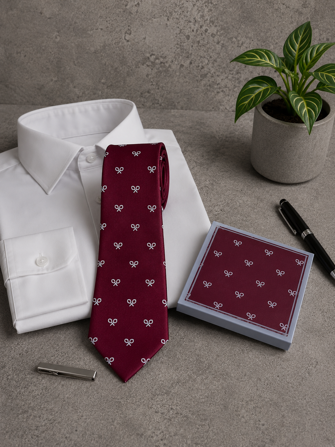 Conjunto corbata y pañuelo burdeos