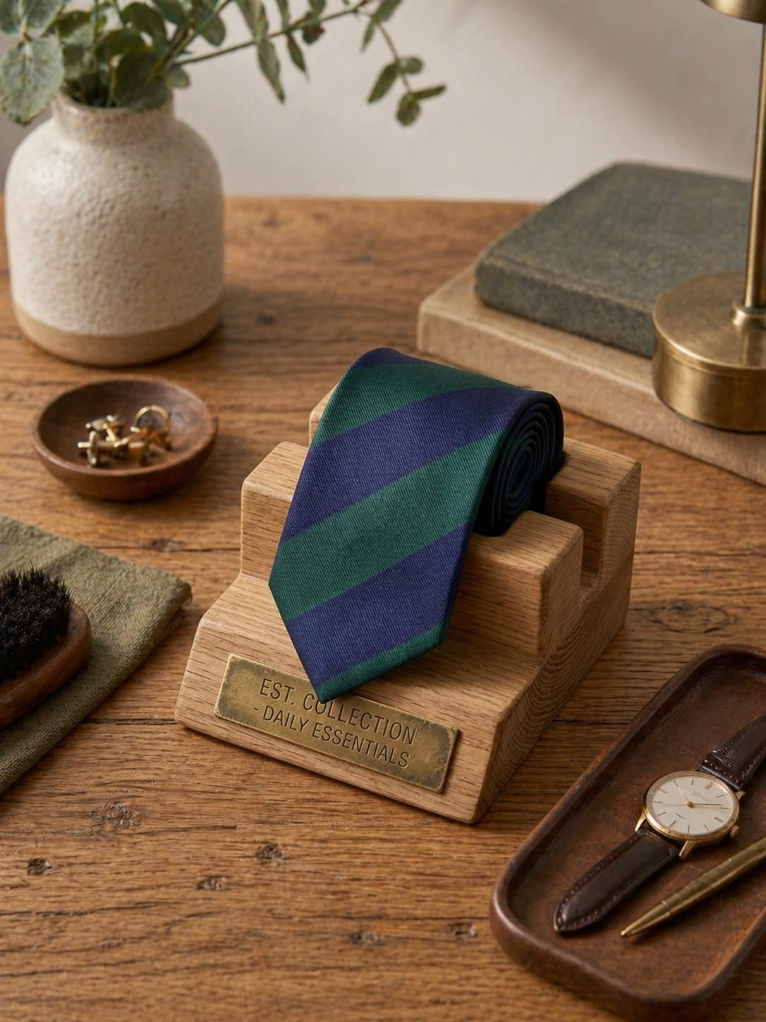 Corbata de rayas azul marino y verde