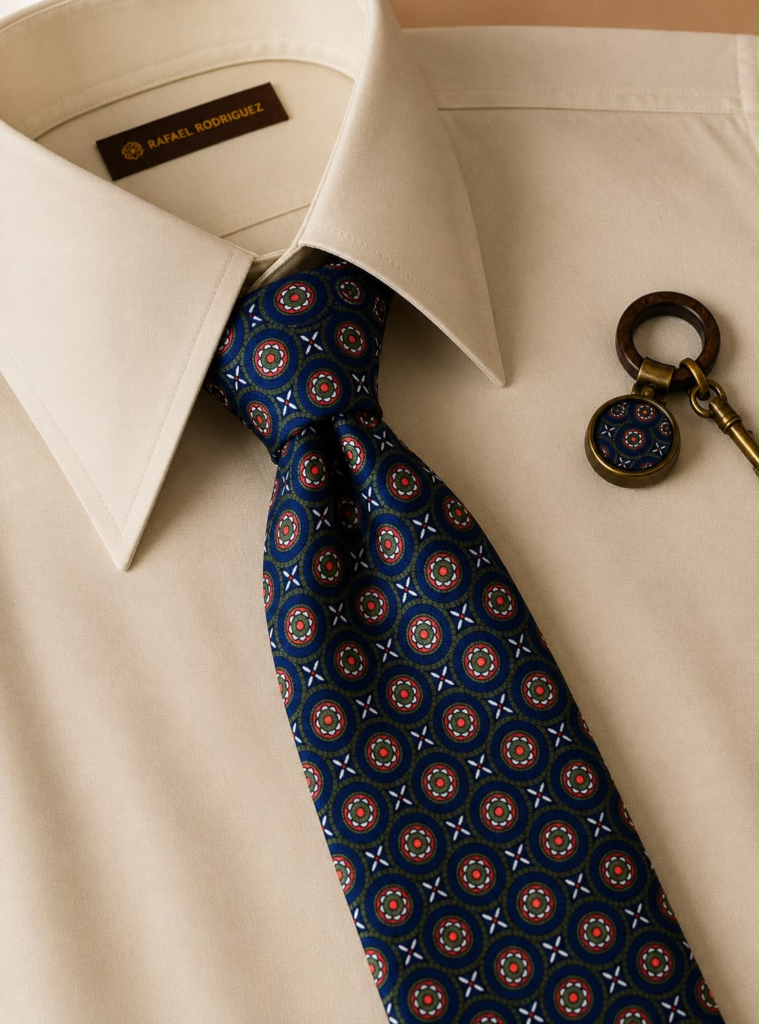 Corbata azul marino y verde estilo vintage