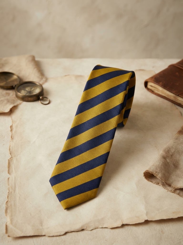 CORBATA DIAGONAL MARINO Y MOSTAZA