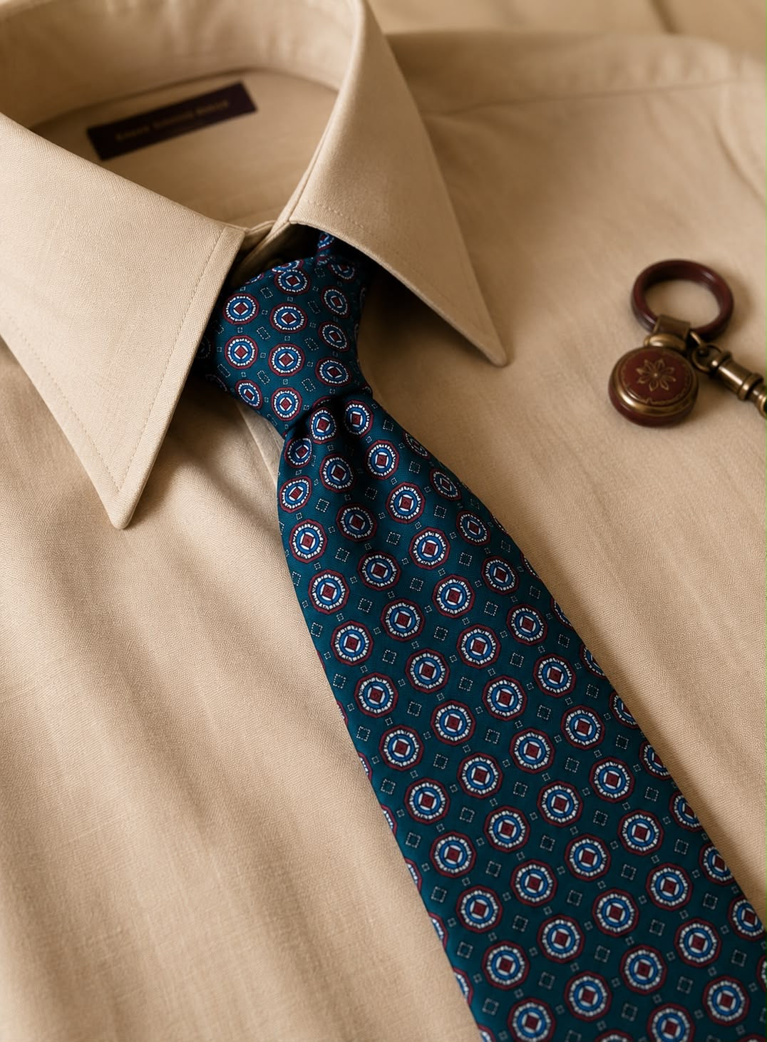 Corbata verde con mosaico vintage