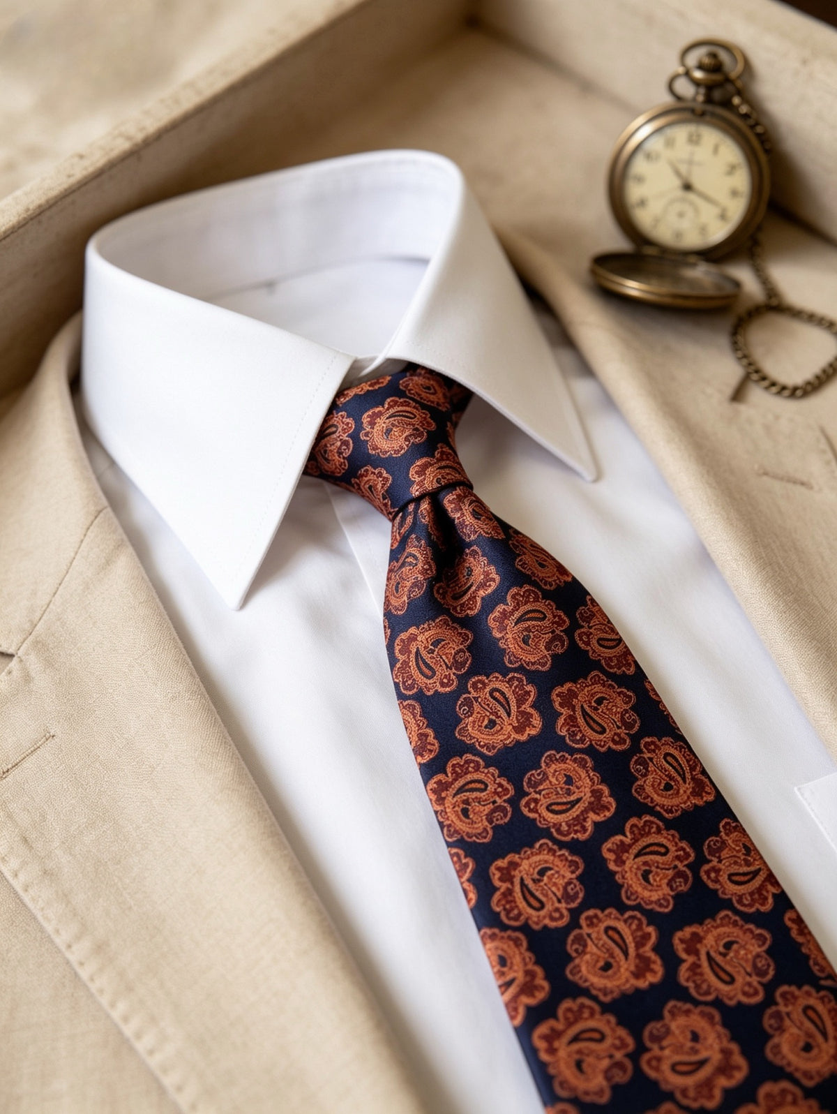 Corbata Vintage azul marino y naranja