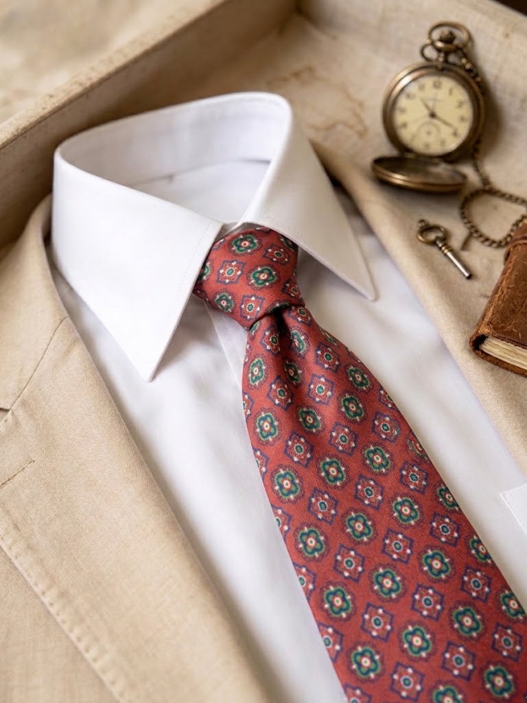 Corbata granate con estampado Vintage