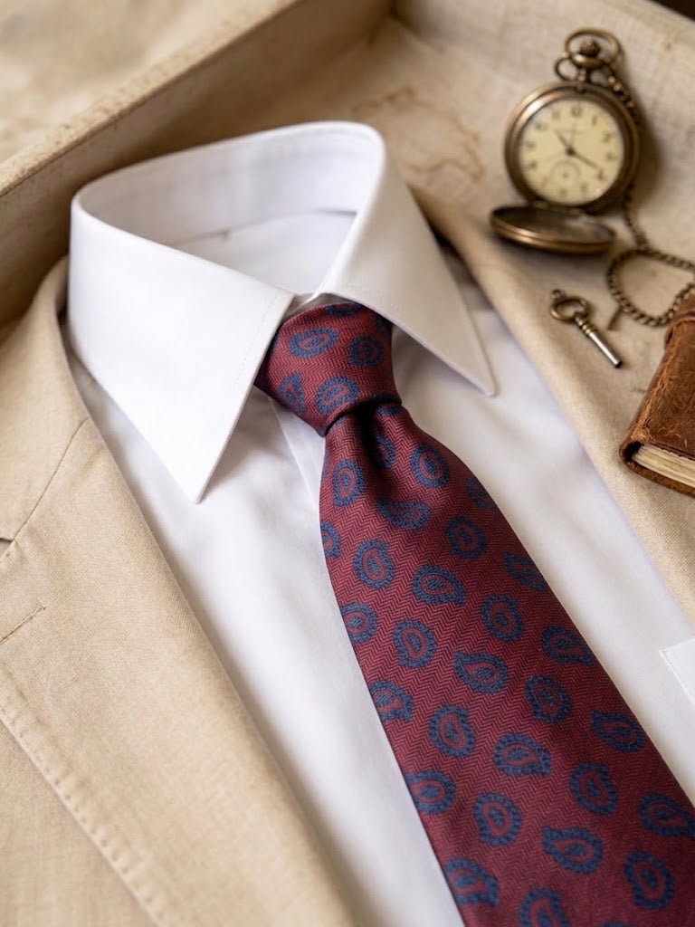 Corbata granate con detalle azul estilo vintage