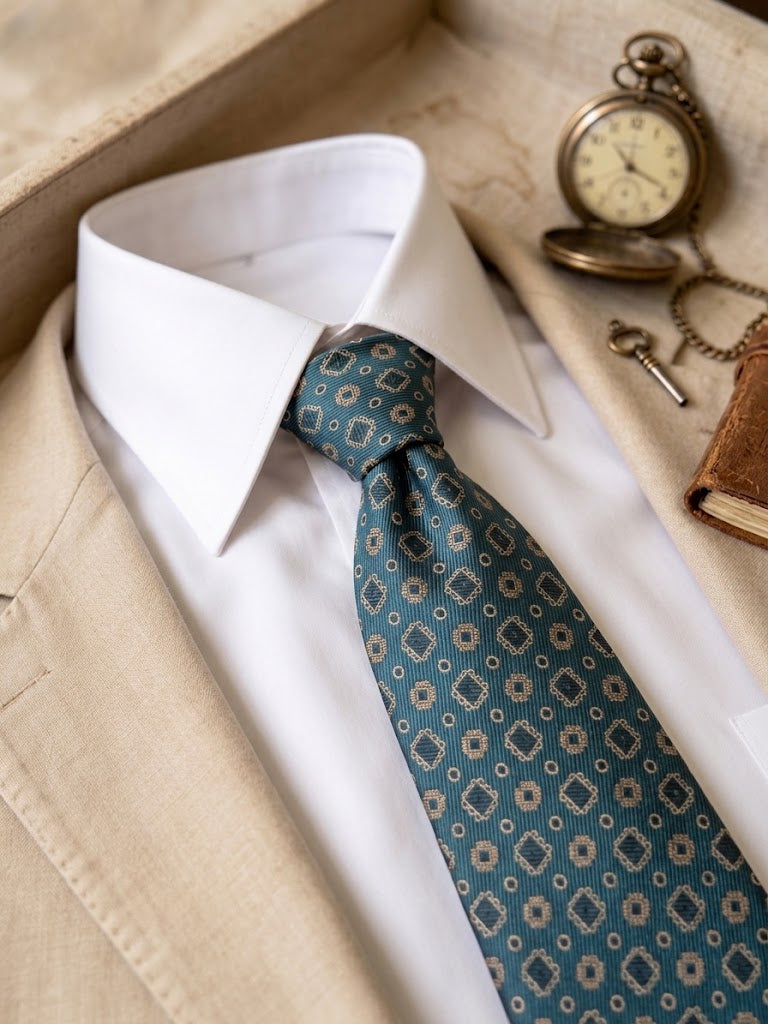 Corbata verde con mosaico vintage