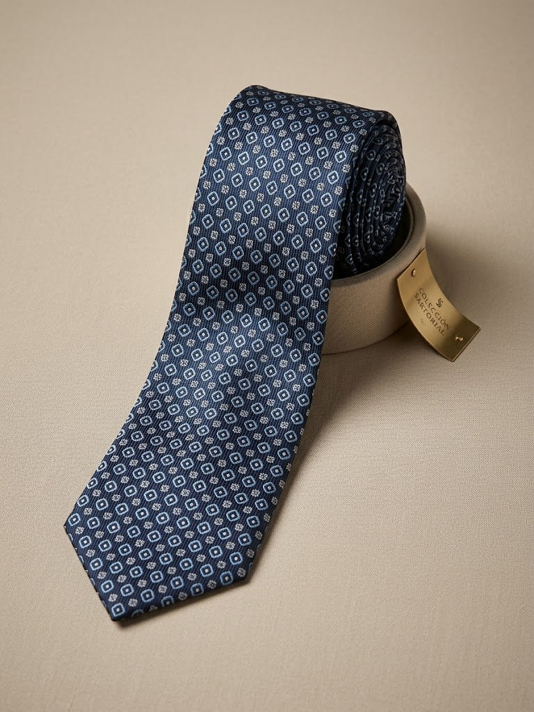 Corbata azul con mosaico vintage