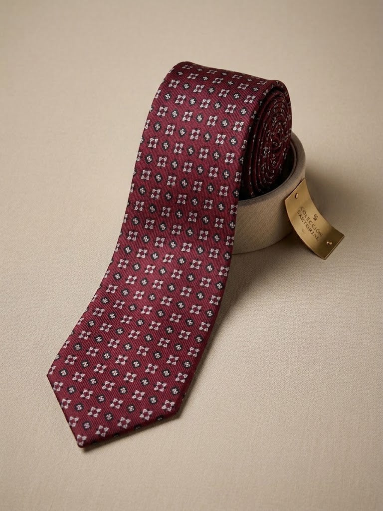Corbata burdeos con detalles mosaico