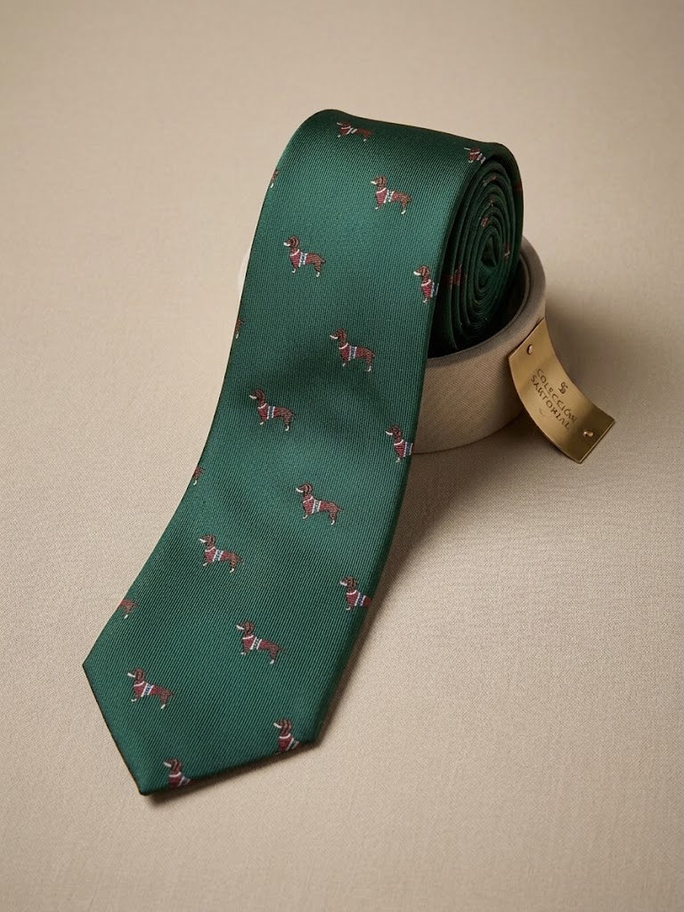 Corbata verde con perritos Teckel