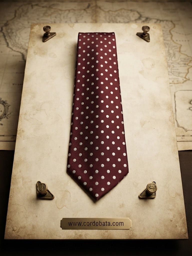 Corbata burdeos con lunares blancos
