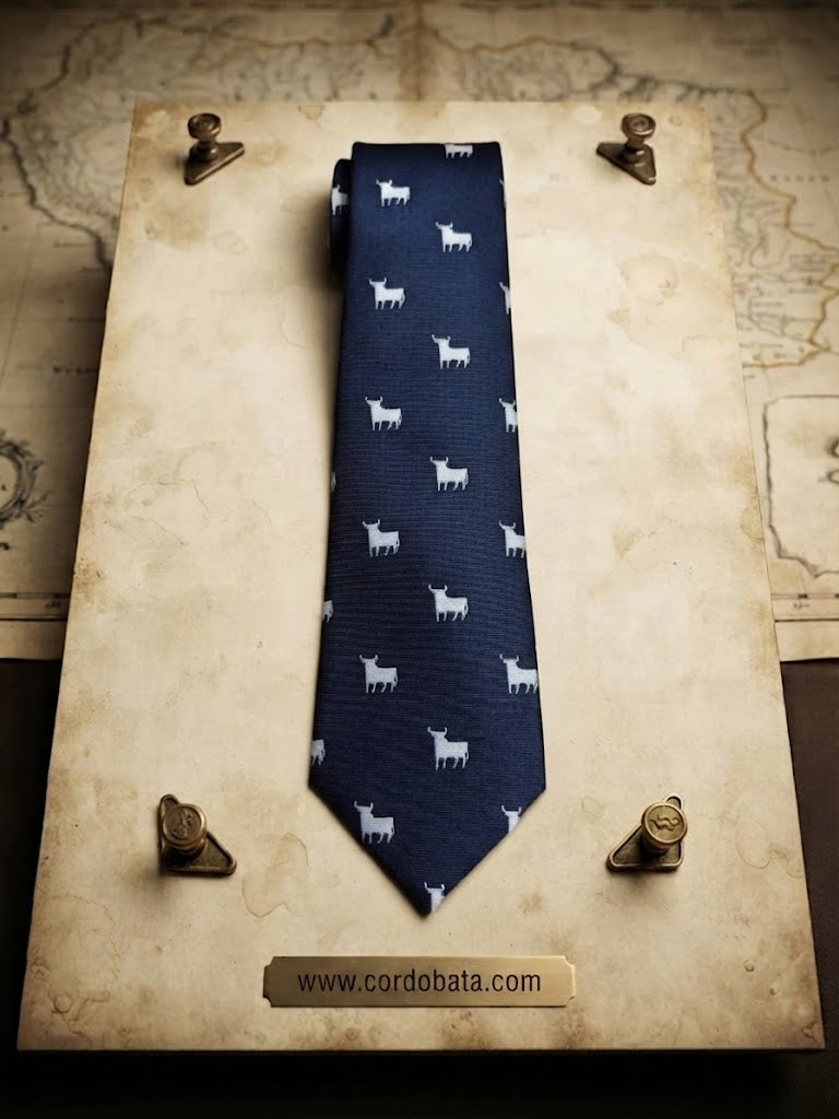 Corbata marino con estampado de toros en blanco