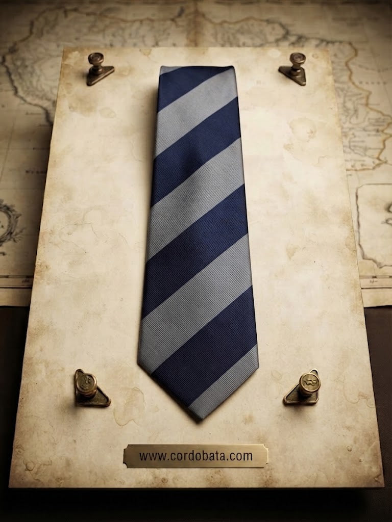 Corbata con rayas diagonales en azul marino y gris