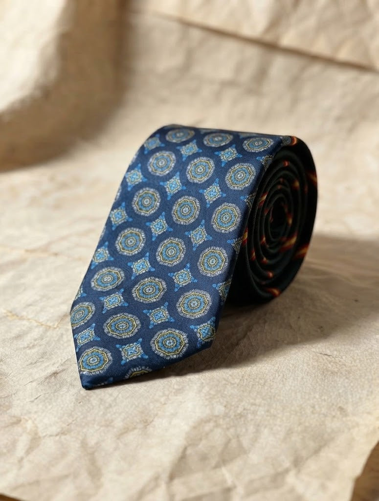 Corbata azul con mosaico círculos
