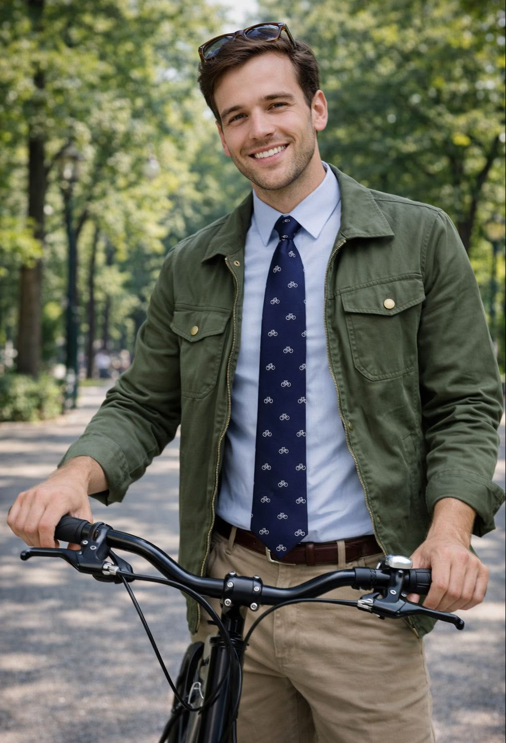 Corbata azul marino estampado bicicletas